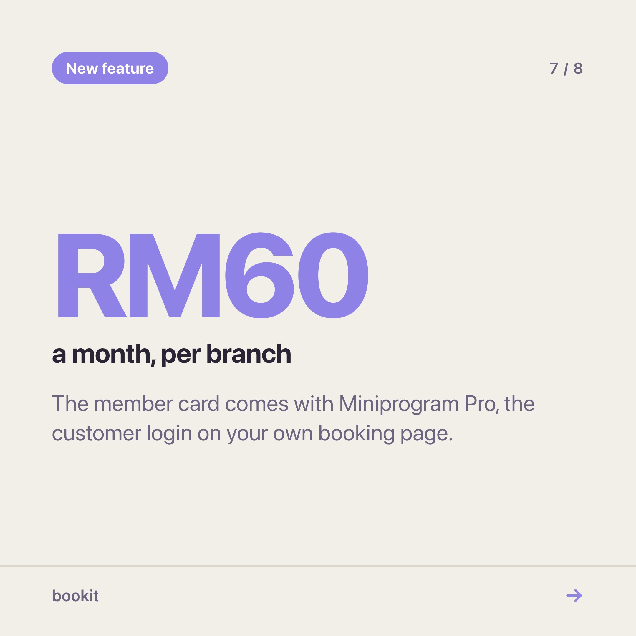 The member card comes with Miniprogram Pro at RM60 a month per branch