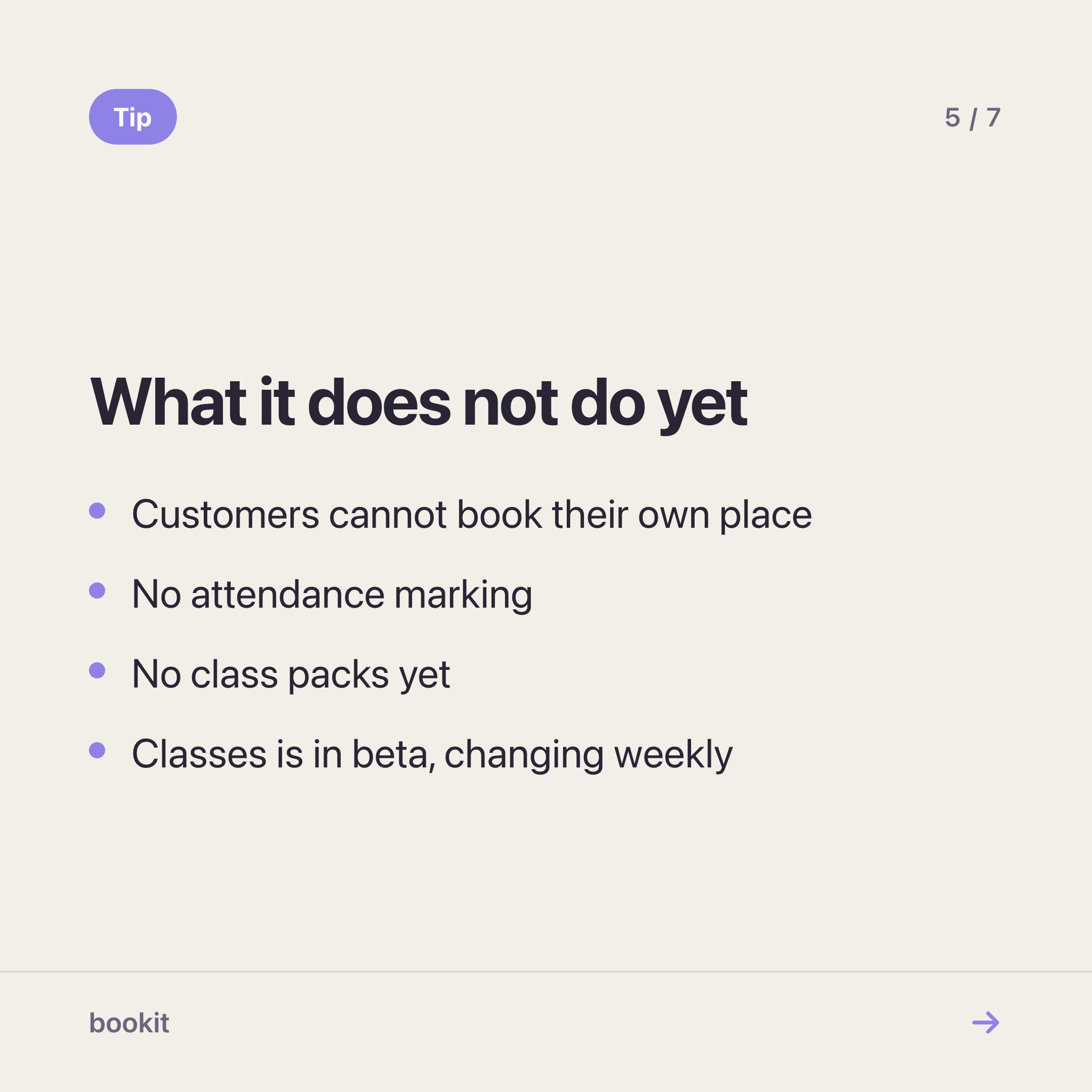 Not yet: customers cannot book their own place, there is no attendance marking and no class packs. Classes is in beta and changes week to week