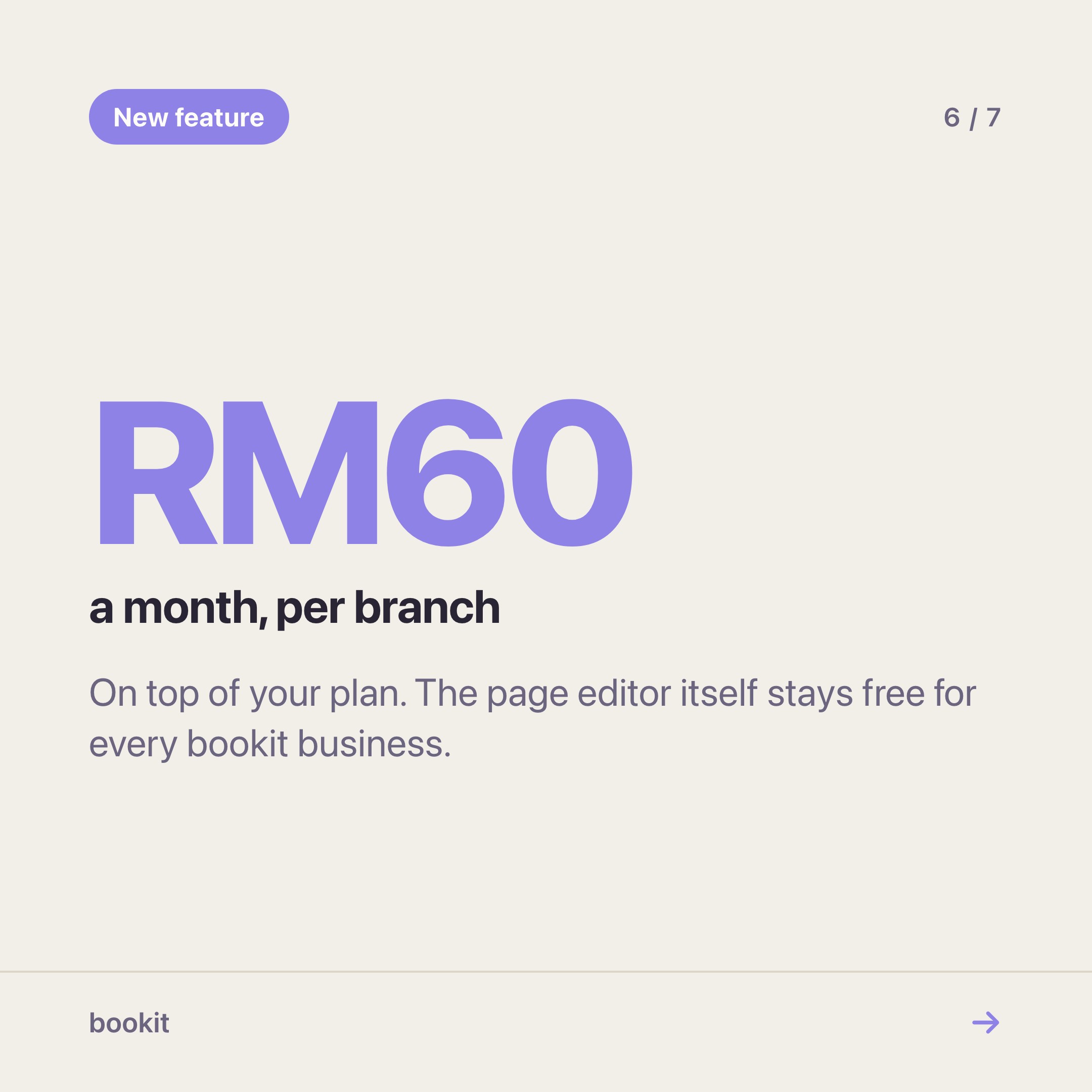 Miniprogram Pro berharga RM60 sebulan per cawangan sebagai tambahan kepada pelan anda; editor halaman adalah percuma