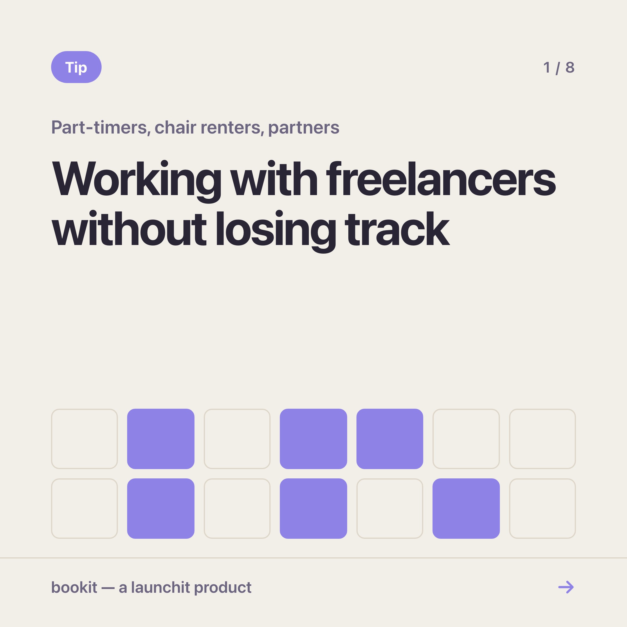 Cover slide β working with freelancers without losing track of hours, bookings or commission.