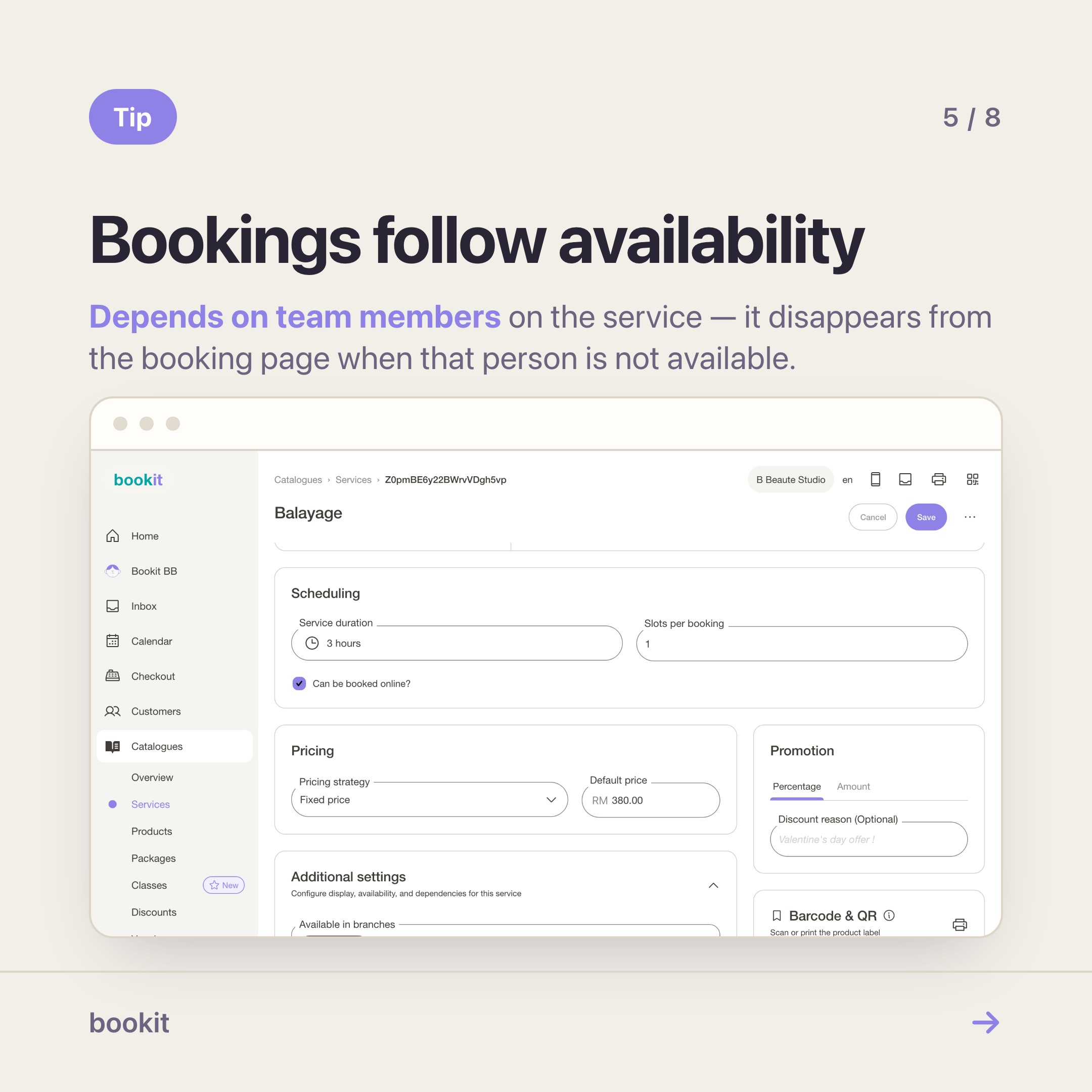 A service's depends on team members setting with one freelancer selected.