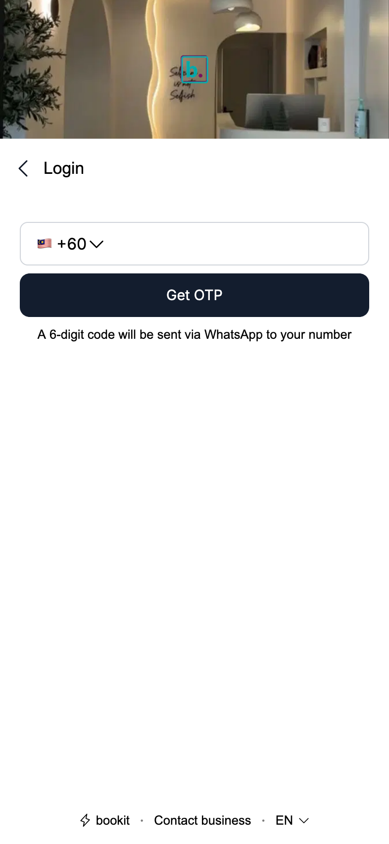 Skrin log masuk pelanggan pada telefon.
