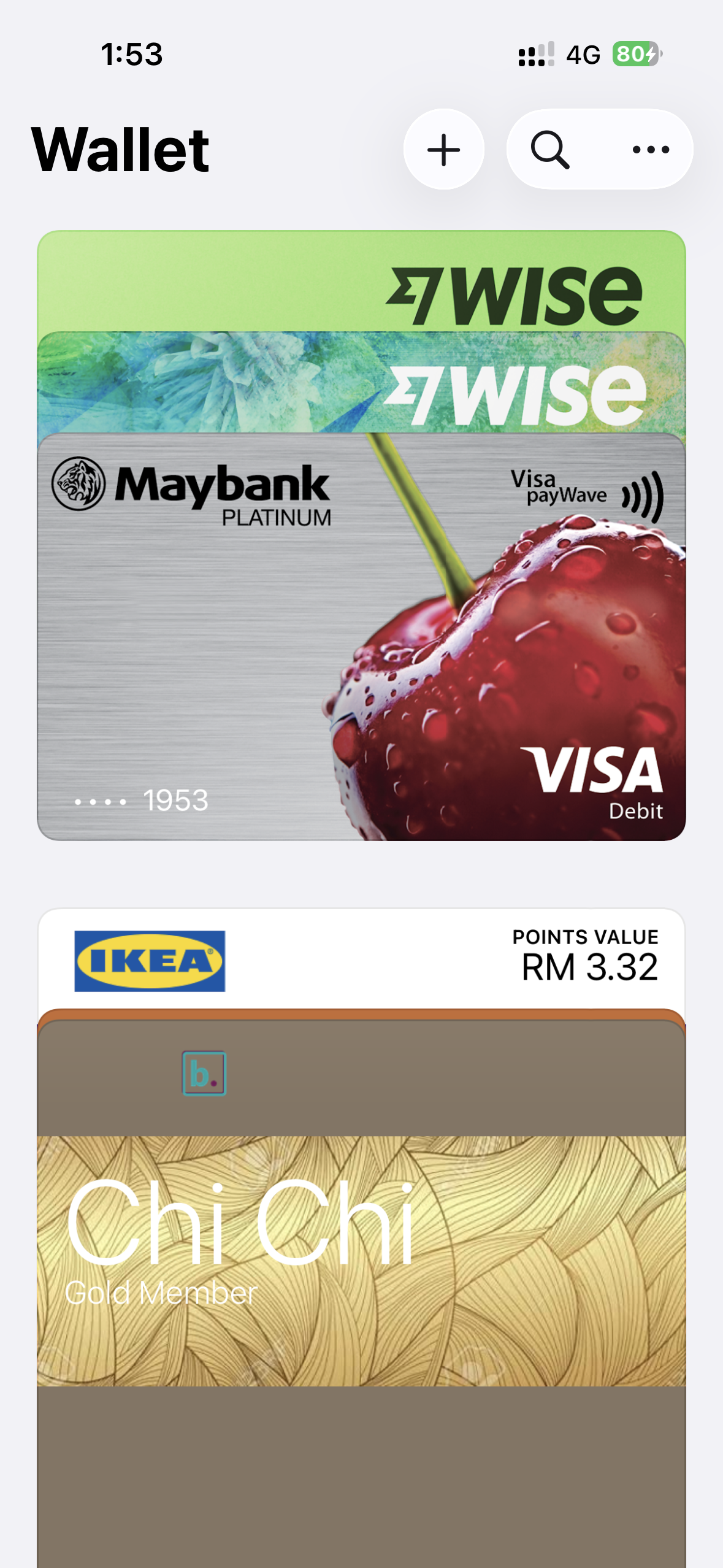 A member card in a phone wallet.