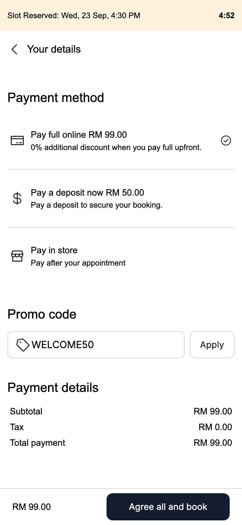 Entering a promo code at checkout on a phone.